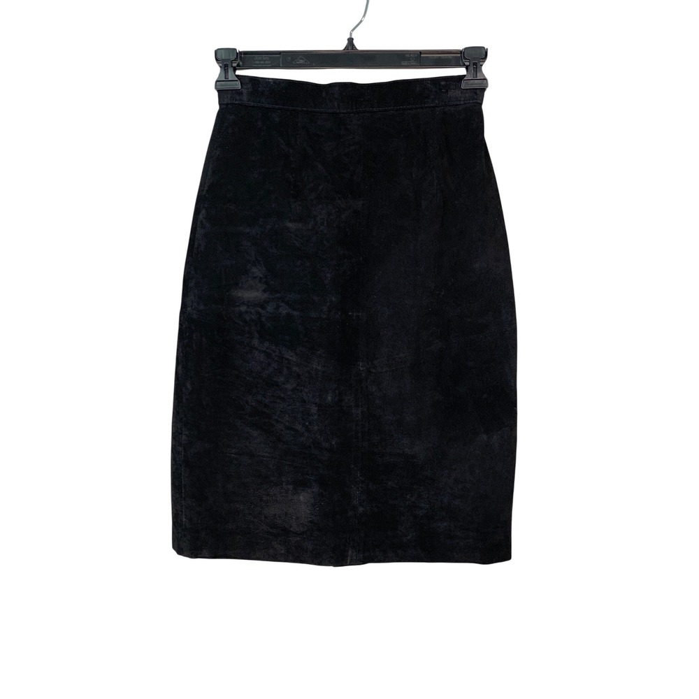 EVAN DAVIES Black Suede Midi Skirt with Slit Women's Size‎ 8